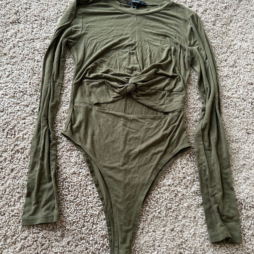 Forever 21 Olive Green Long Sleeve Bodysuit